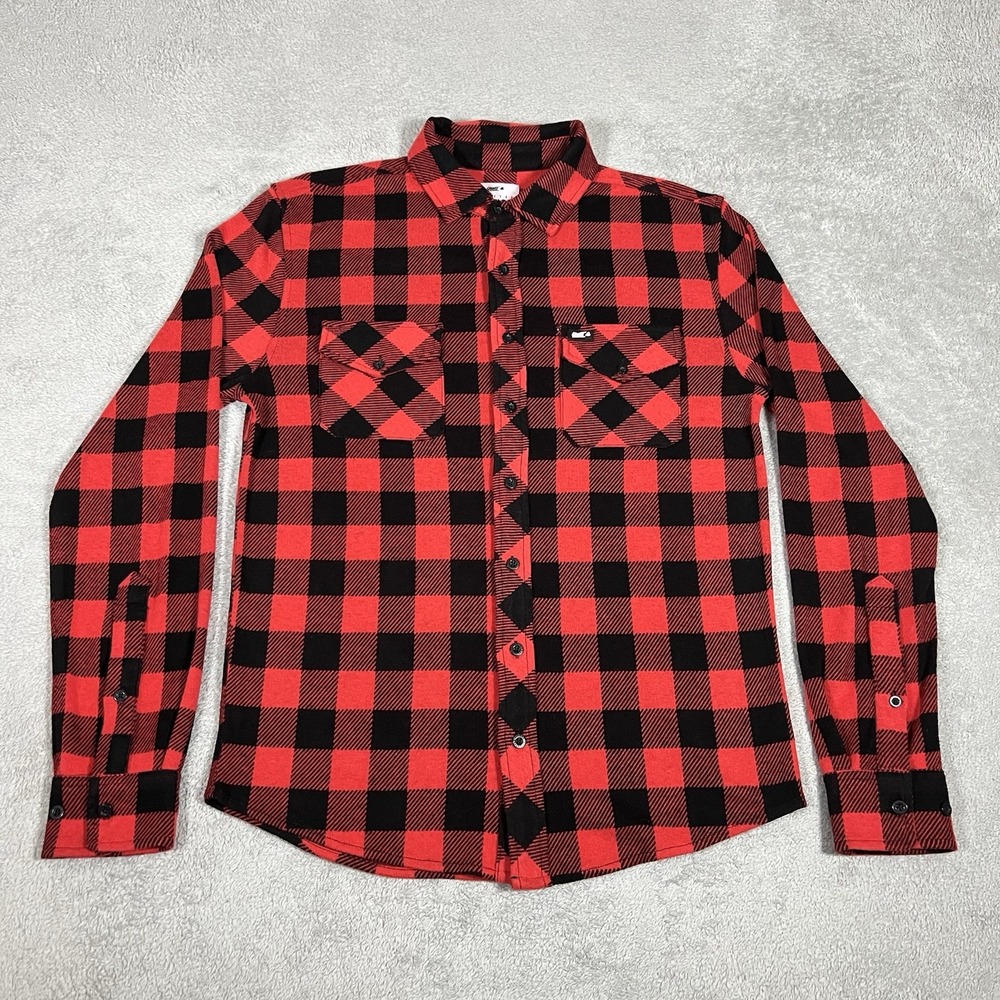 Ghost Limited Edition Flannel Shirt Mens Medium Button Up Stretch Gym Red Black